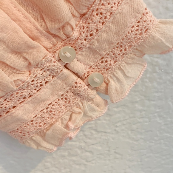 Free People Boho Top Blush Pink Medium Lace Crochet Prairie Bohemian - Picture 10 of 16